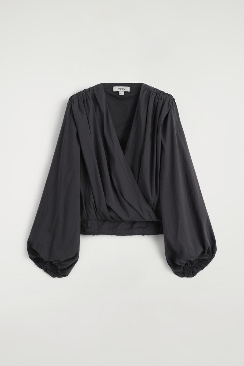 Gathered Wrap-Over Blouse