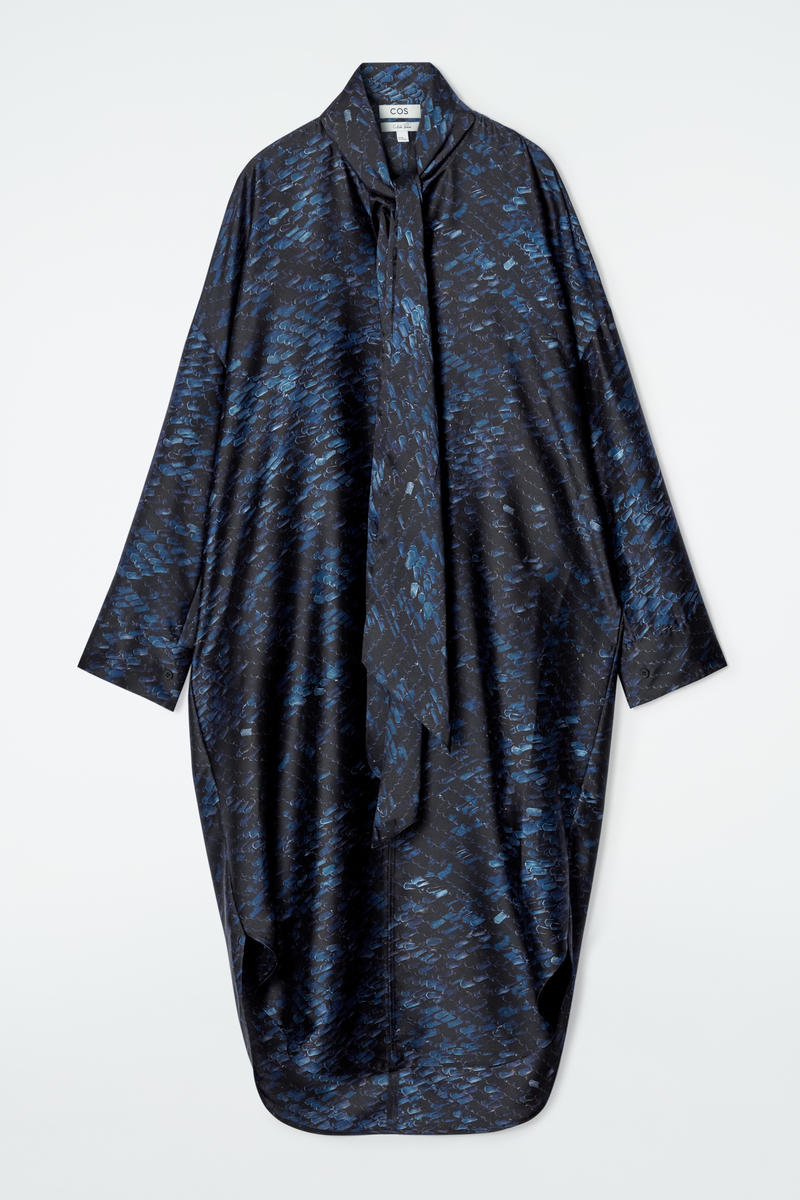 Printed Scarf-Detail Midi Dress