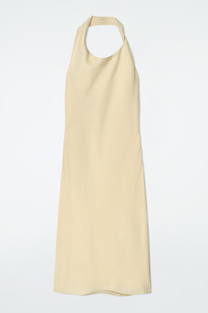 Twisted Linen-Blend Halterneck Dress
