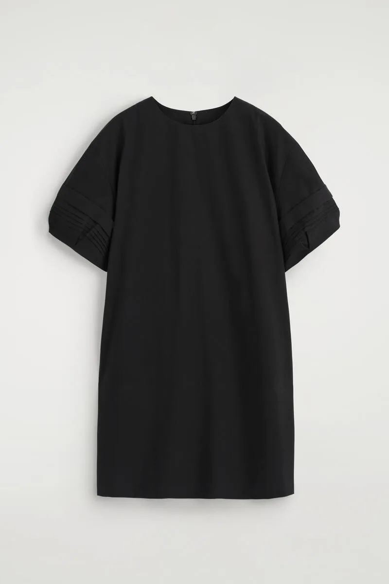 Pintucked Cotton Mini Dress