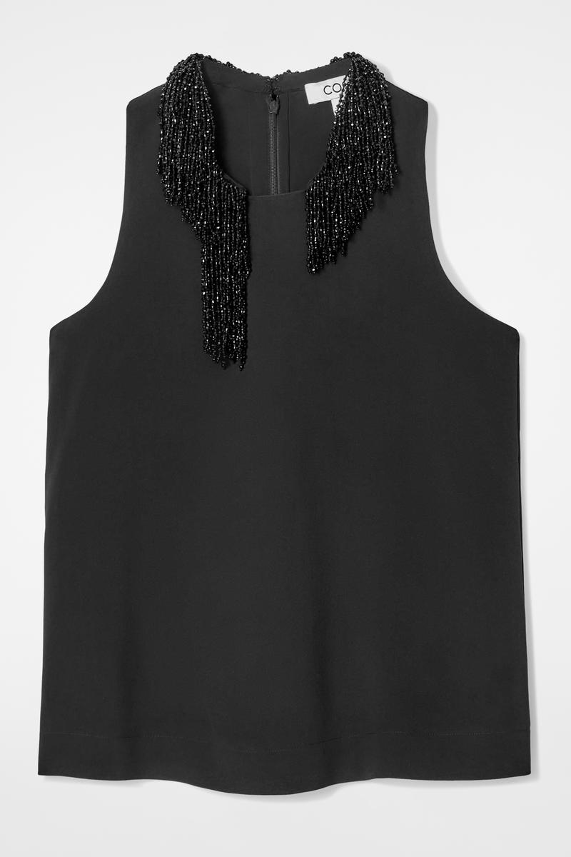 Embellished Racer-Neck Top