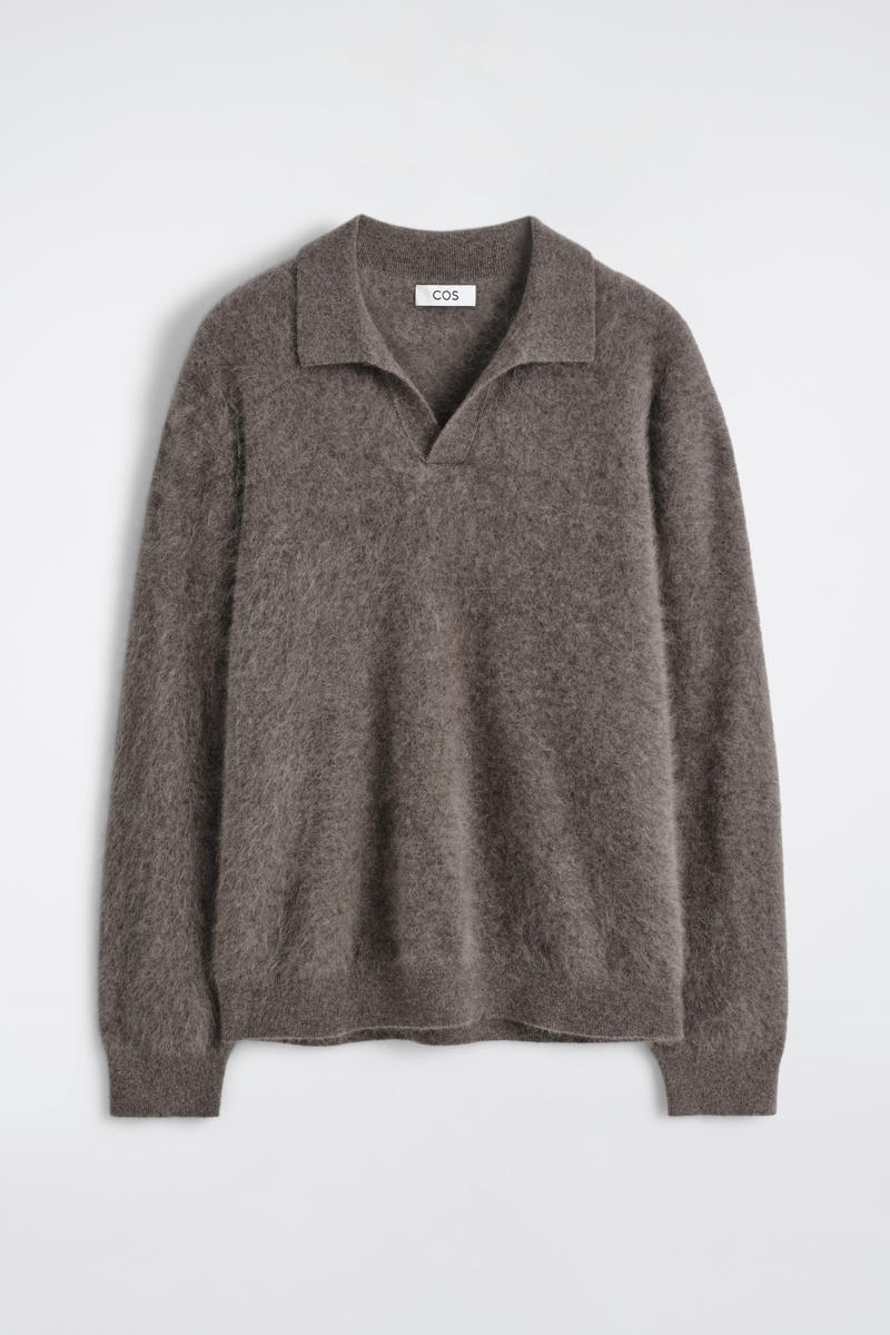Brushed-Cashmere Polo Sweater