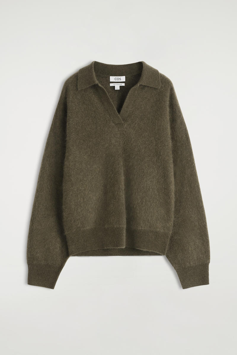 Brushed-Cashmere Polo Sweater