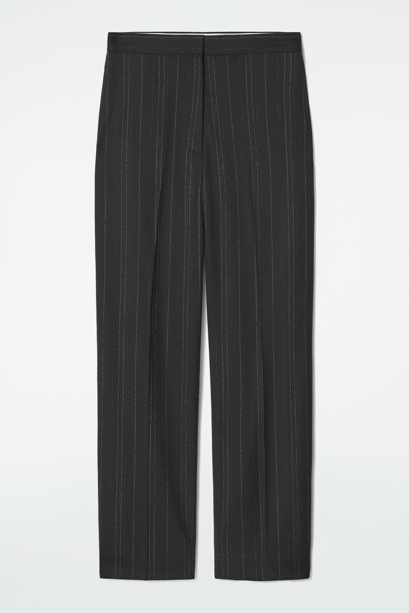 Relaxed Pinstriped Barrel-Leg Pants