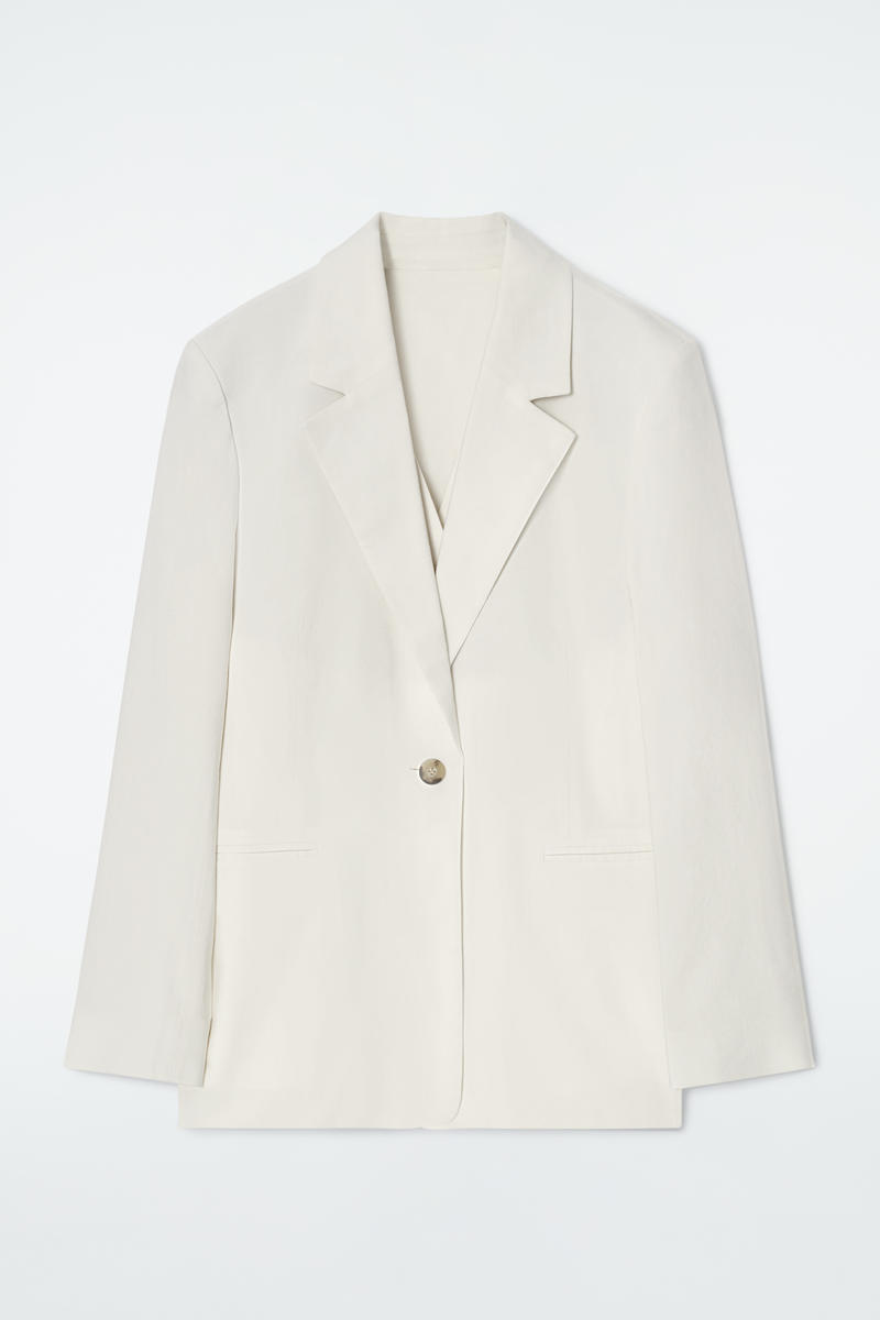 Attached Layered Linen-Blend Blazer