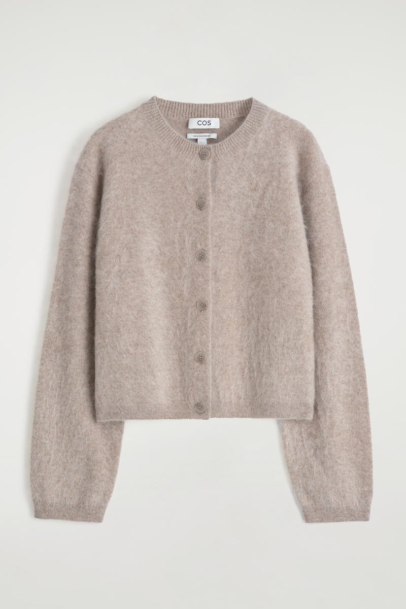 Brushed-Cashmere Crew-Neck Cardigan