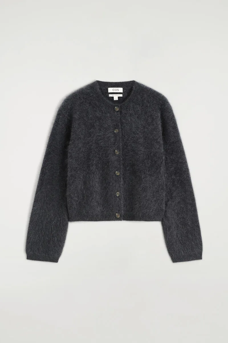 Brushed-Cashmere Crew-Neck Cardigan