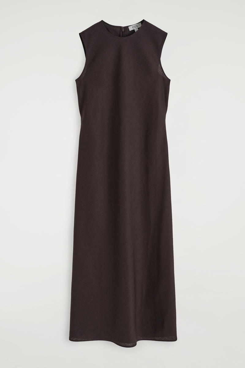 Bias Cut Linen Blend Midi Dress