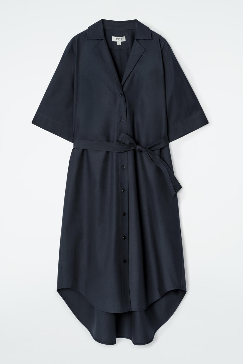 Belted Short-Sleeved Midi Shirt Dress