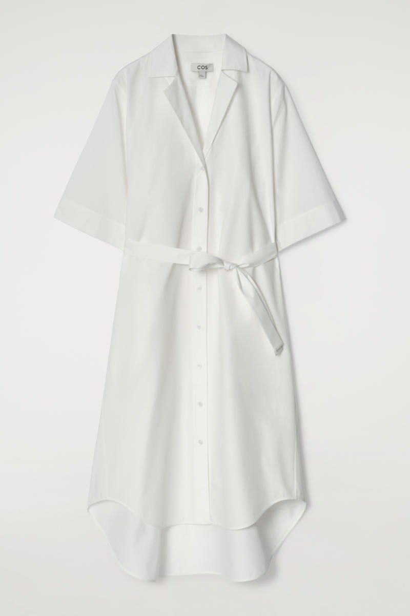 Belted Short-Sleeved Midi Shirt Dress