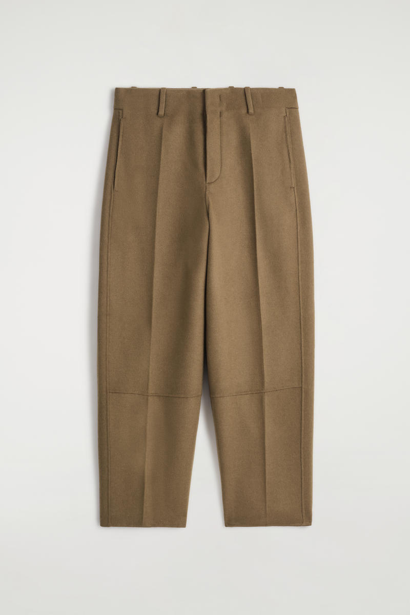 Double-Faced Wool Barrel-Leg Pants