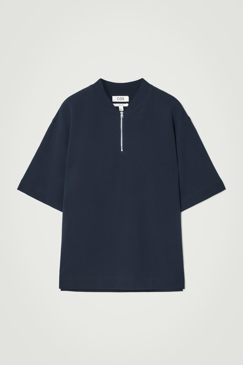 Half Zip Cotton T-Shirt