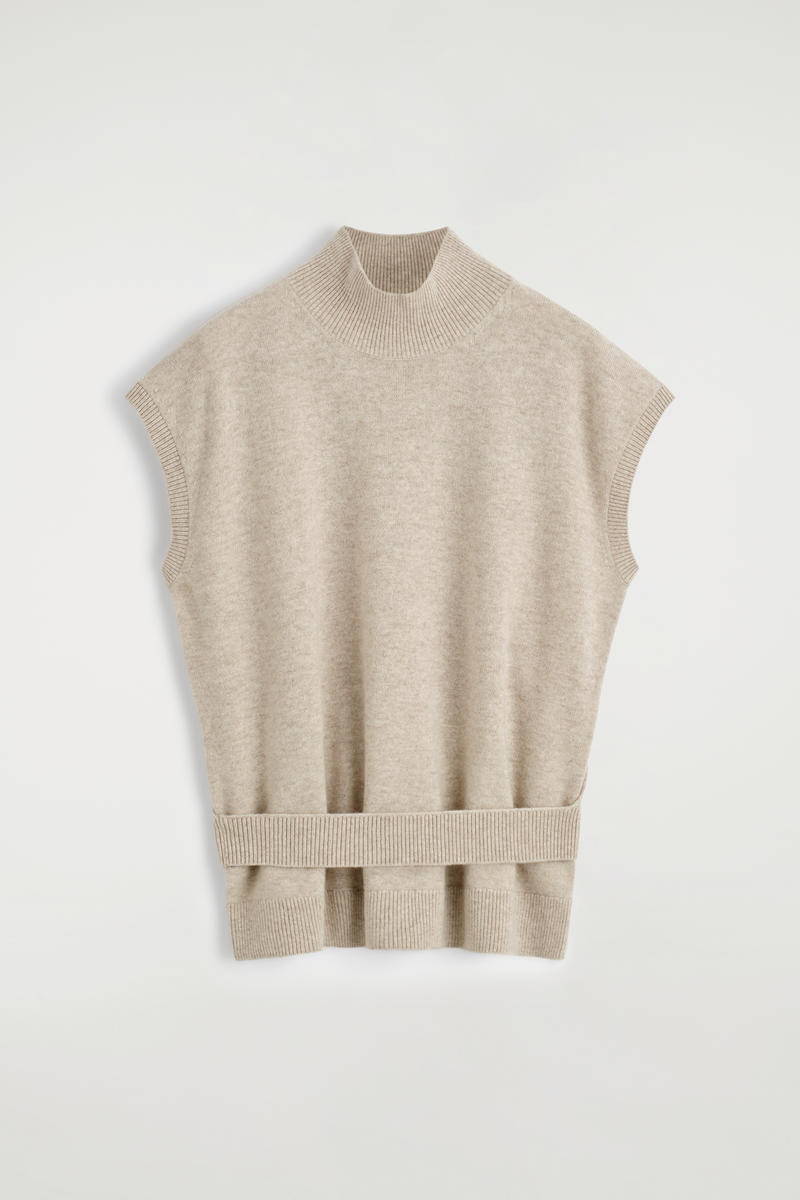 Belt-Detail Mock-Neck Wool Vest
