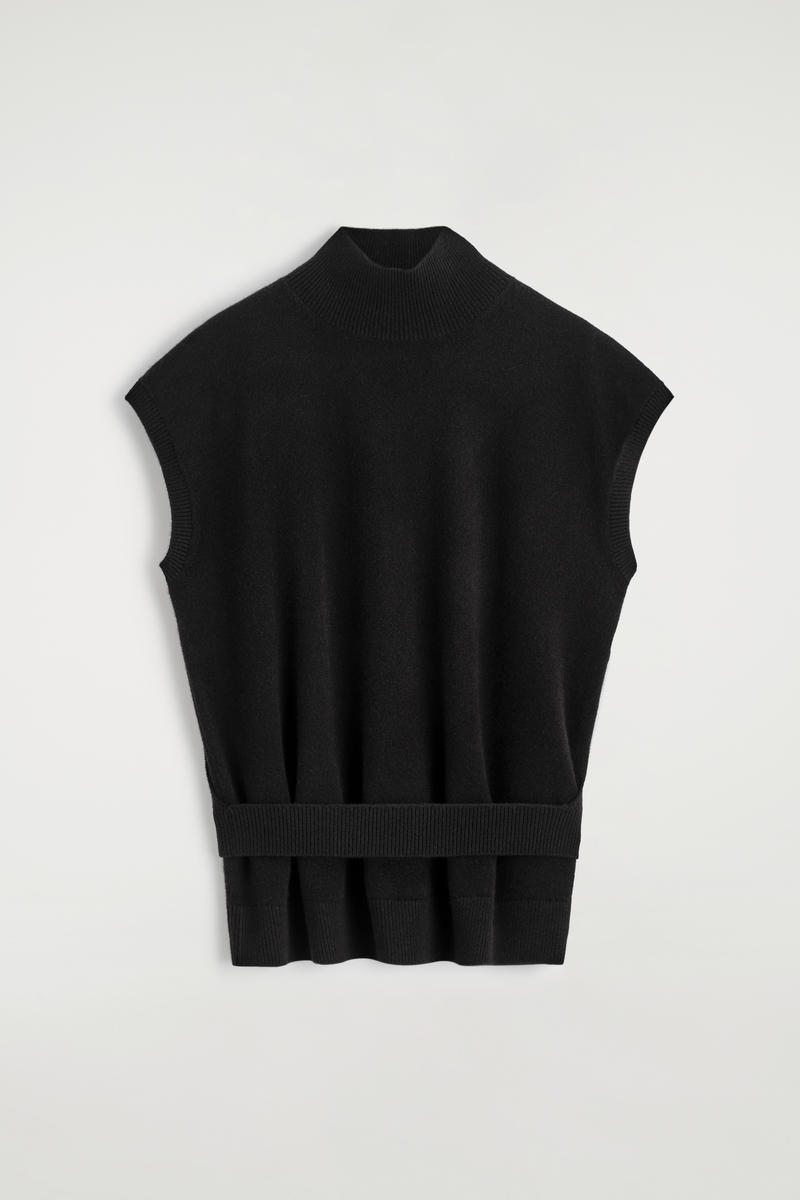 Belt-Detail Mock-Neck Wool Vest