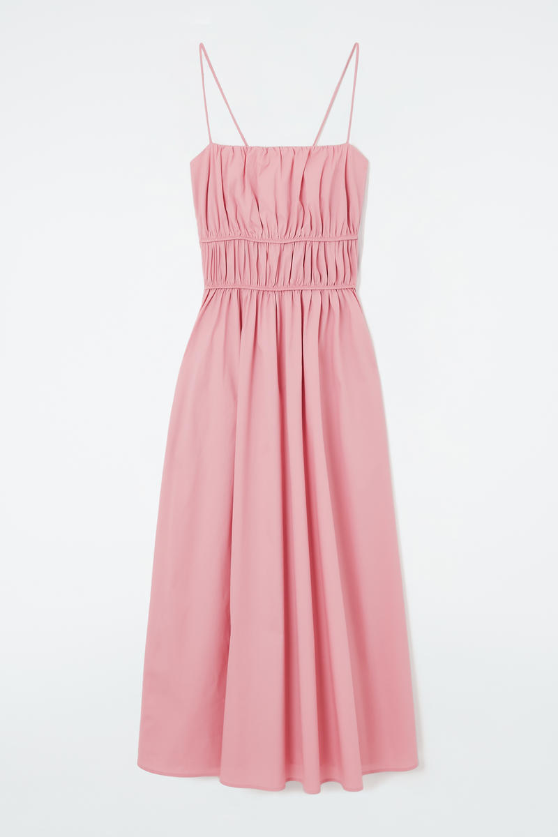 Gathered Cotton Midi Dress