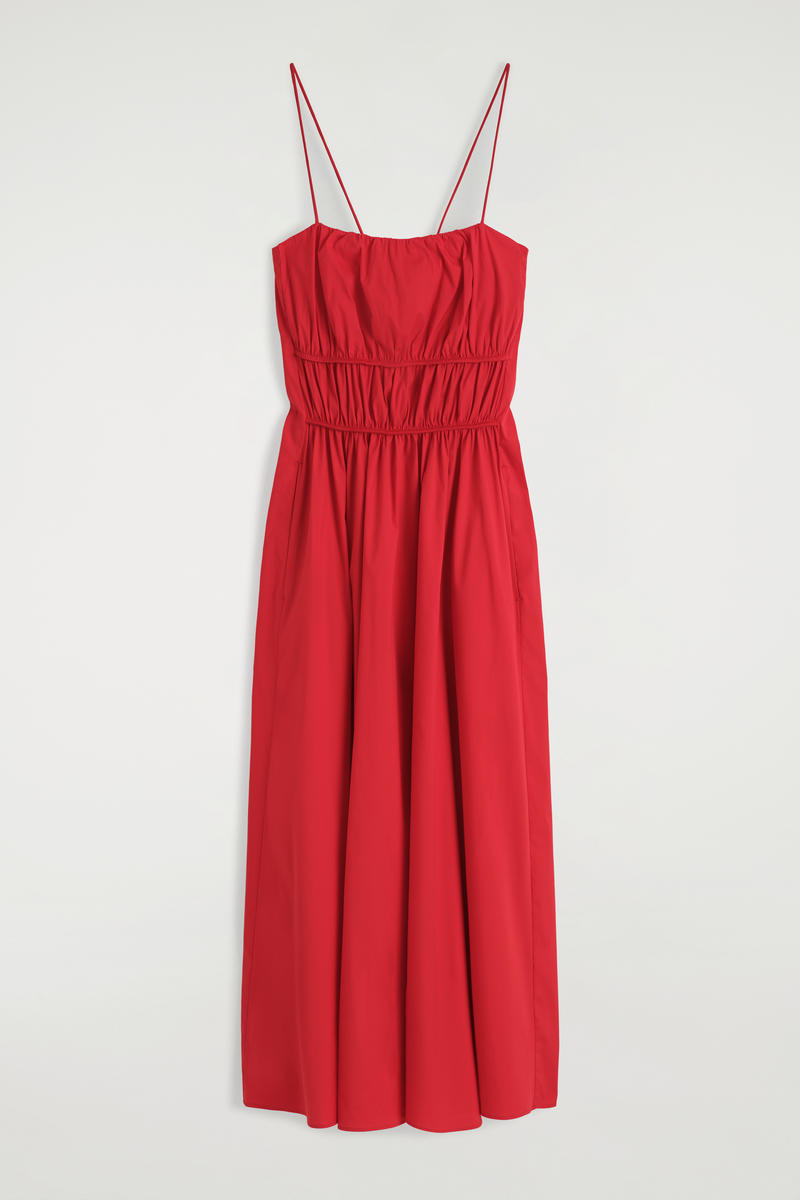 Gathered Cotton Midi Dress