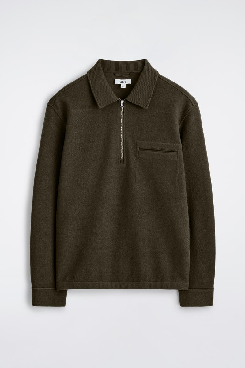 Boiled-Wool Zip-Up Polo Sweater