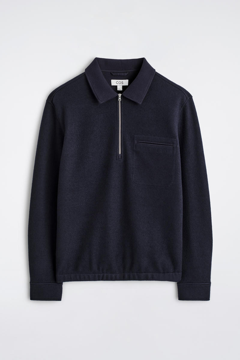 Boiled-Wool Zip-Up Polo Sweater