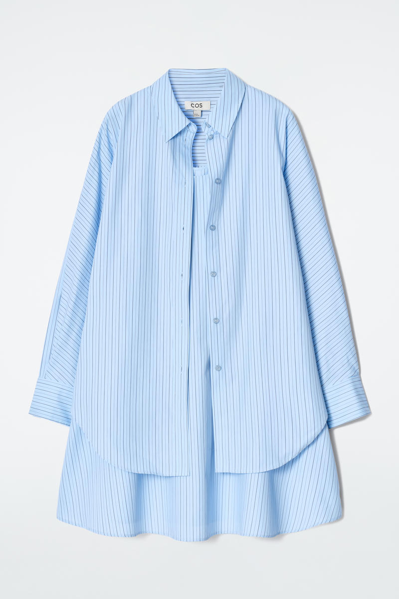 Layered Striped Trapeze Shirt Dress
