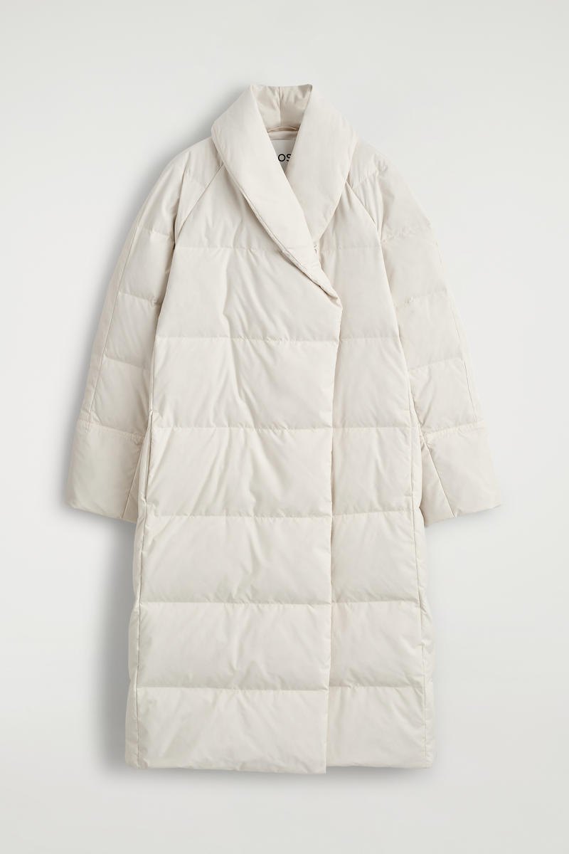 Shawl-Collar Quilted Down Long Coat
