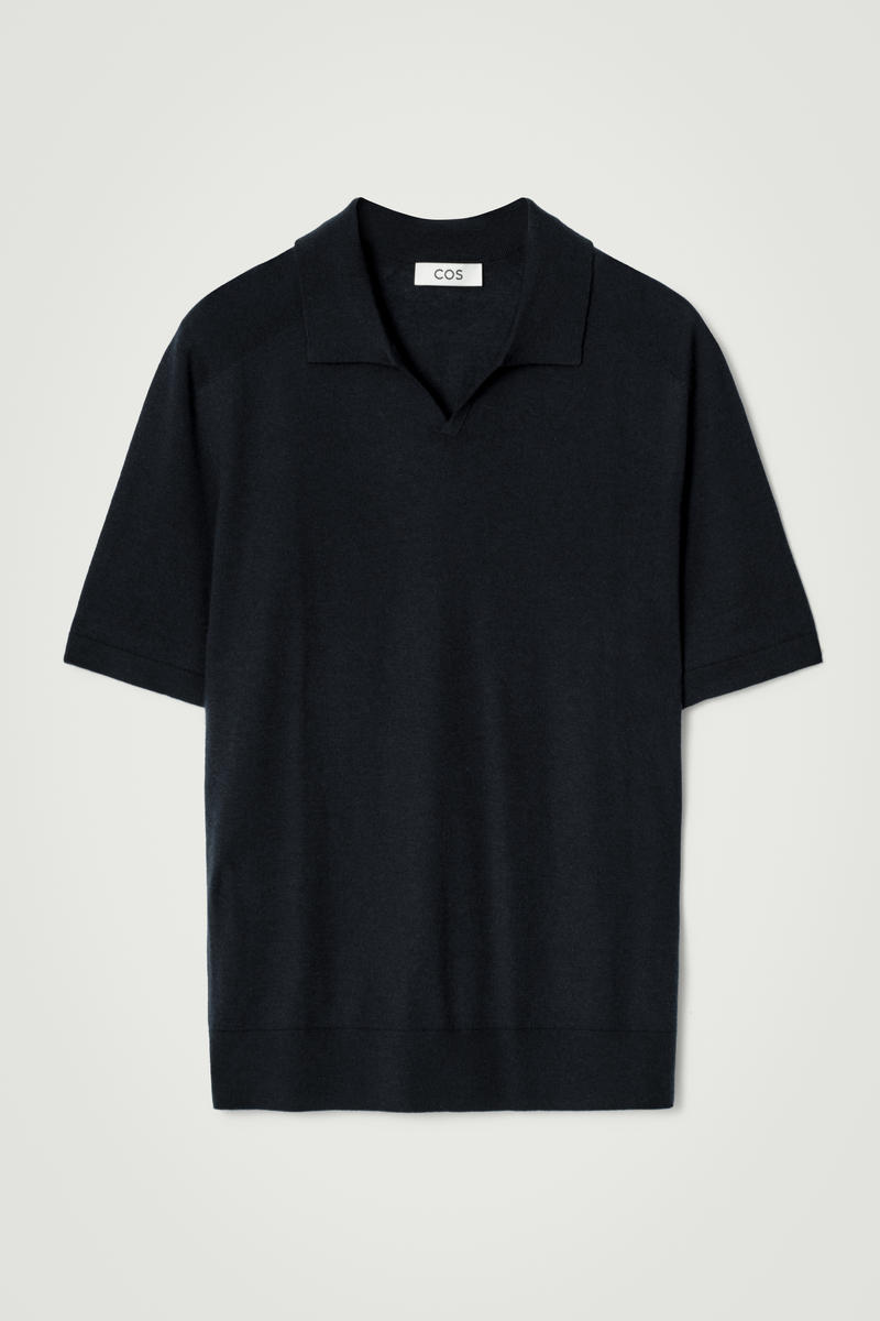 Fine-Knit Cashmere Open-Collar Polo Shirt