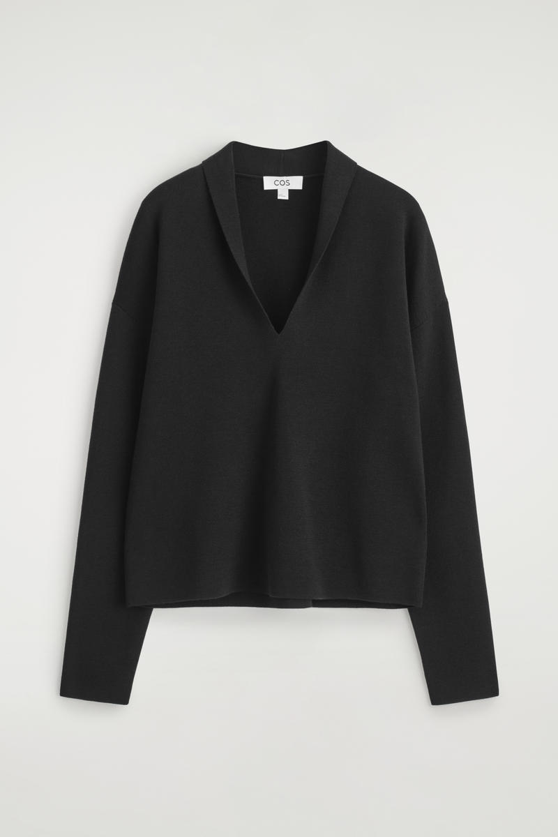 Draped Merino Wool V-Neck Sweater
