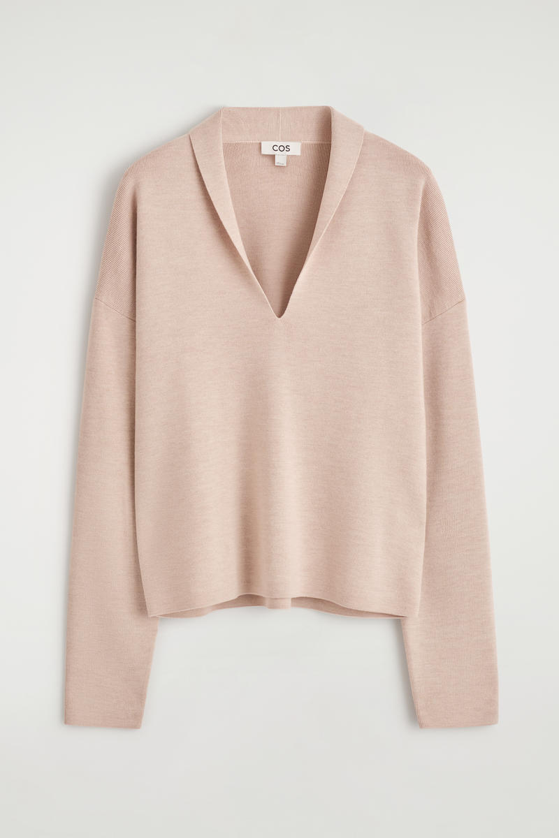 Draped Merino Wool V-Neck Sweater