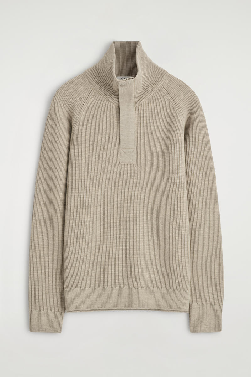 Ribbed Wool Half-Zip Sweater