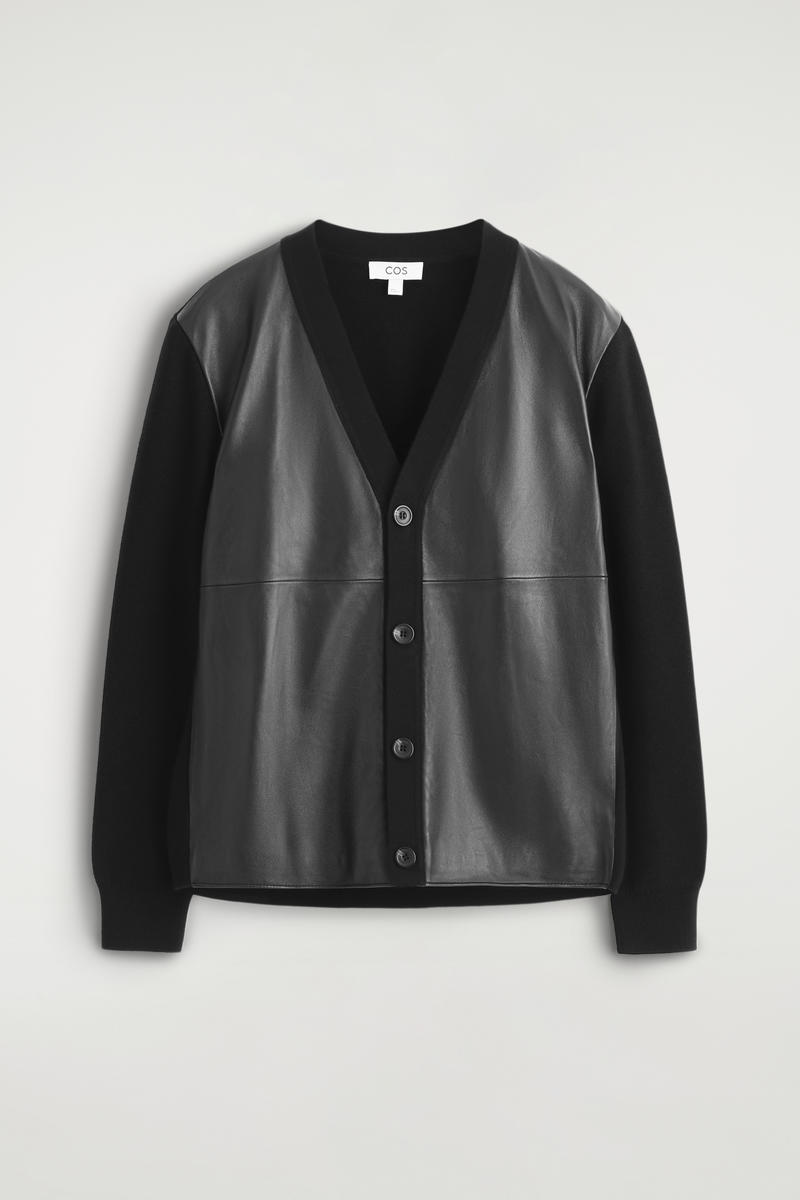 Leather-Paneled Wool Cardigan