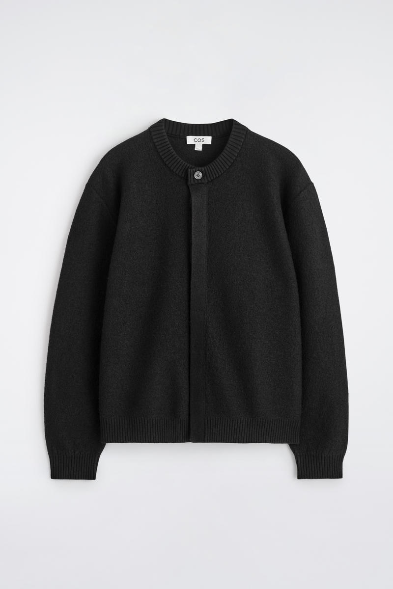 Boiled-Wool Crew-Neck Cardigan