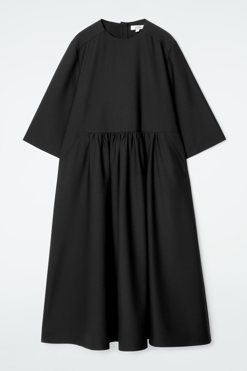 Gathered Wool-Blend Midi Dress