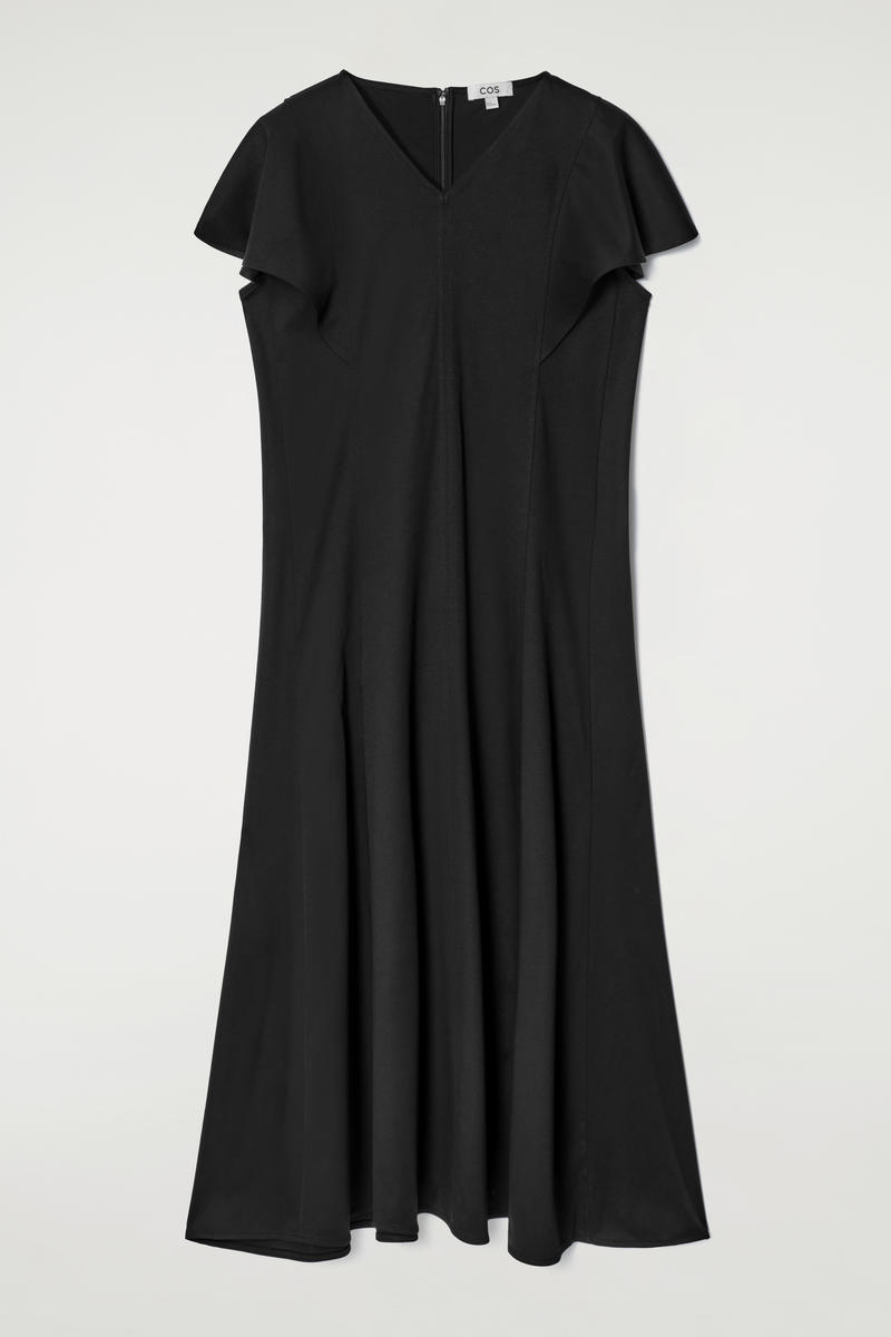 Petal-Sleeve Cotton Midi Dress