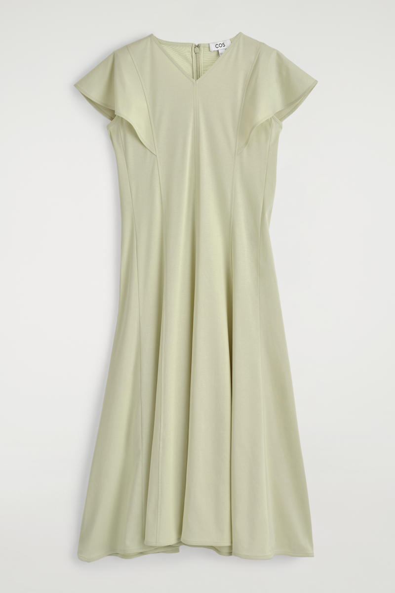 Petal-Sleeve Cotton Midi Dress