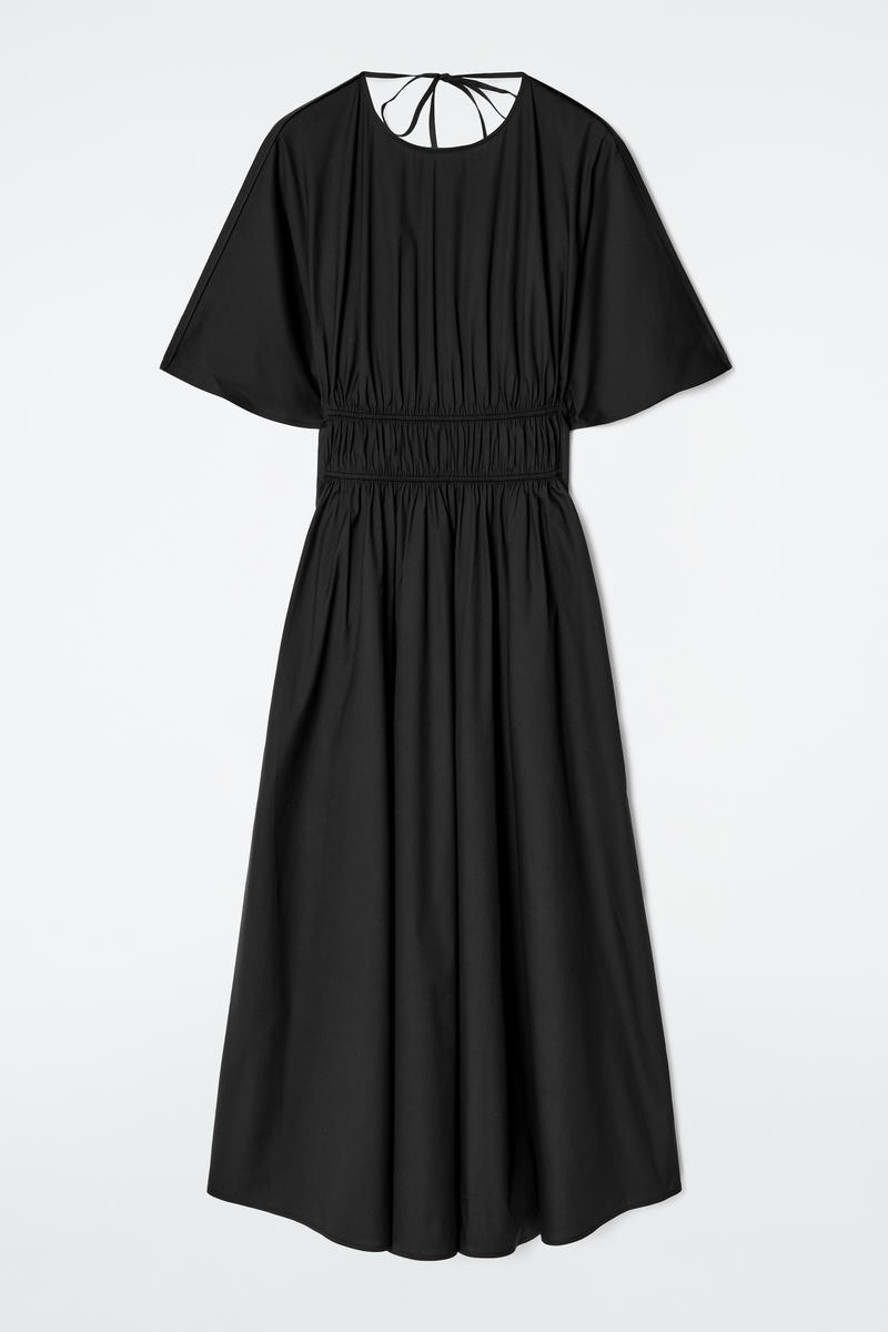 Gathered Open-Back Midi Dress