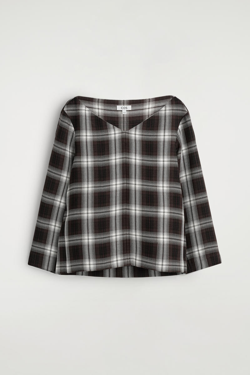Checked V-Neck Top