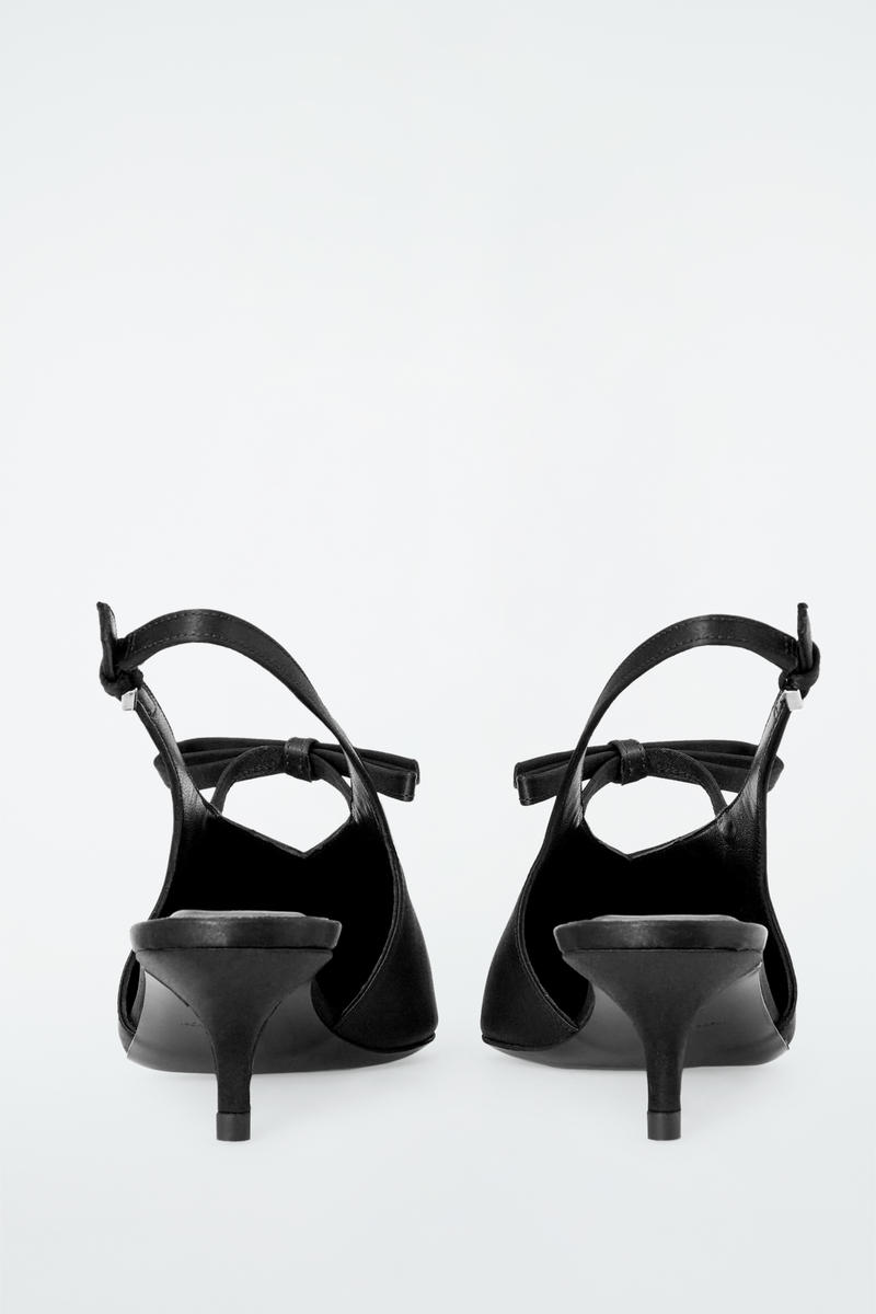 Bow Detail Pointed Satin Slingback Pumps