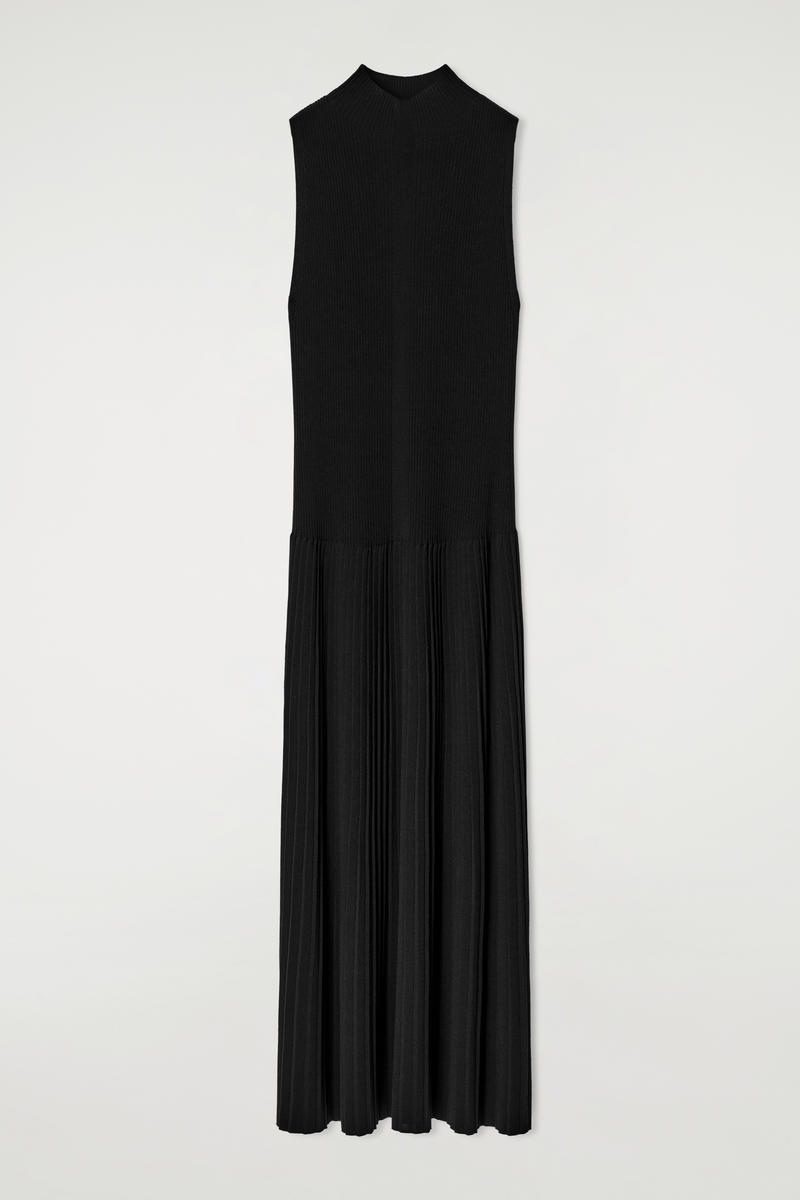 Pleated Turtleneck Maxi Dress