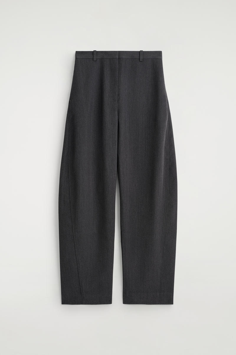Wool-Blend Barrel-Leg Pants