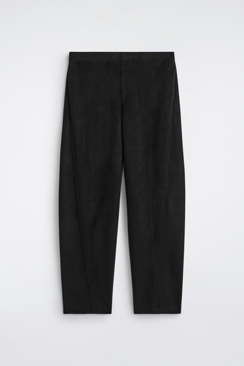 Wool-Blend Barrel-Leg Pants