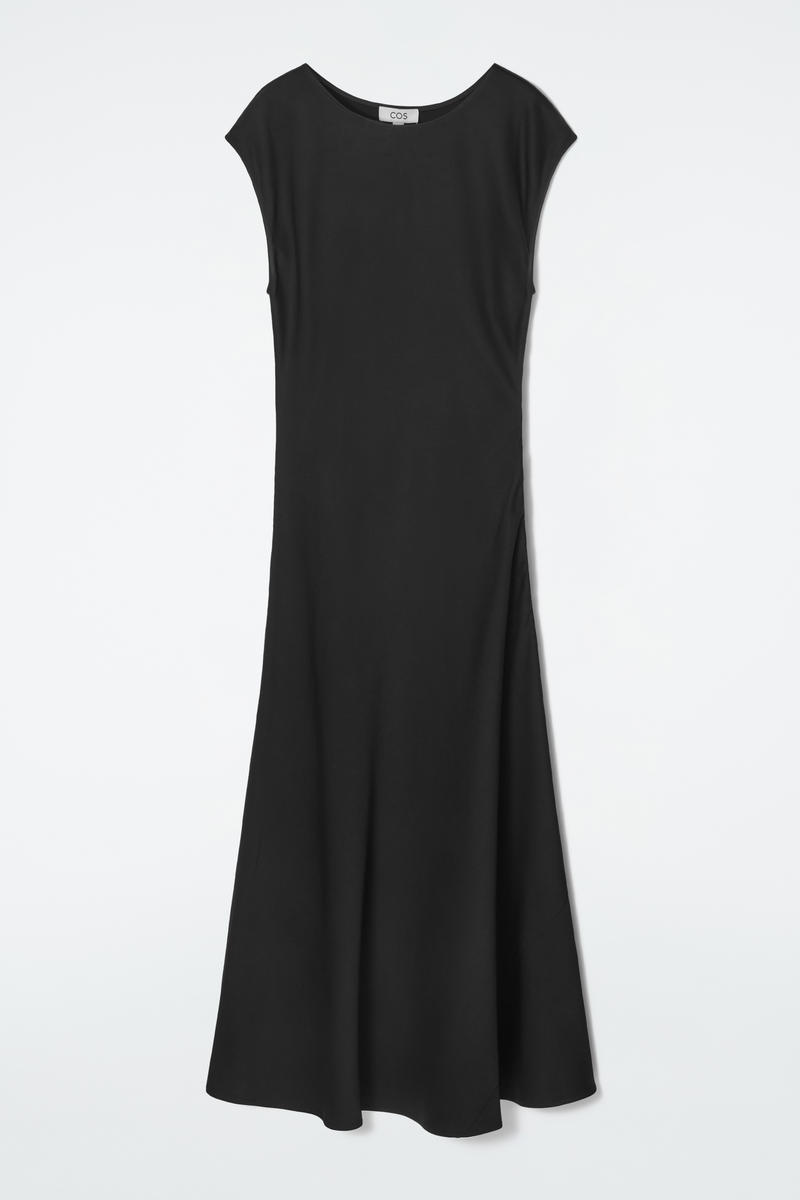 Ruched Bias-Cut Satin Dress