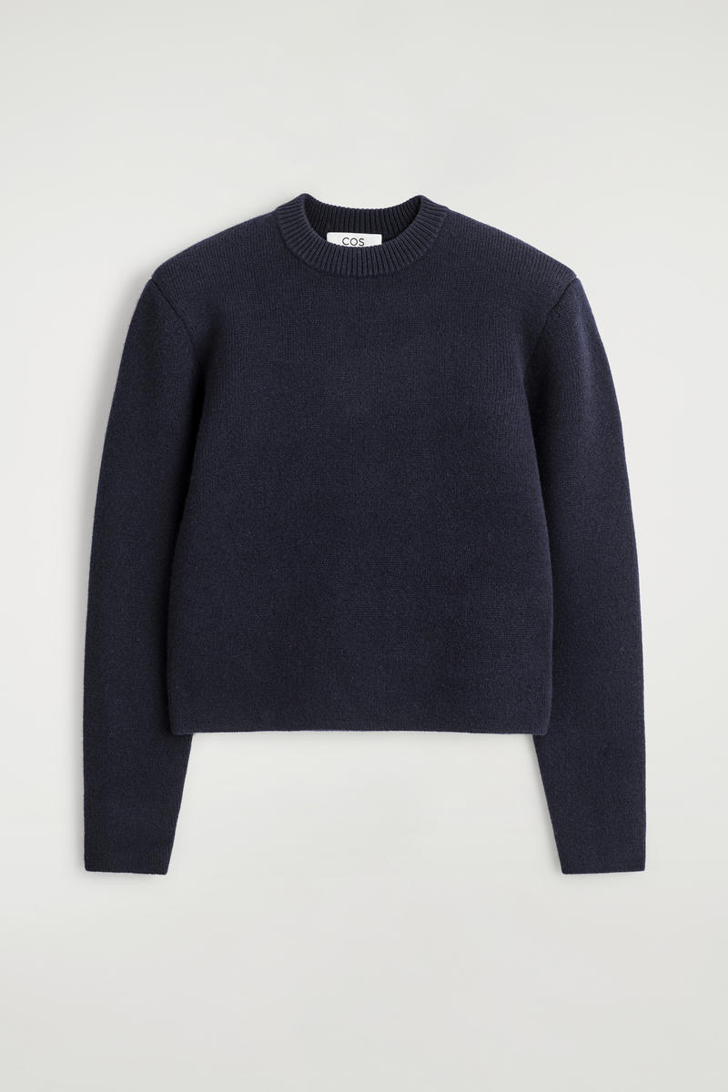 Sculpted-Shoulder Merino Wool Sweater
