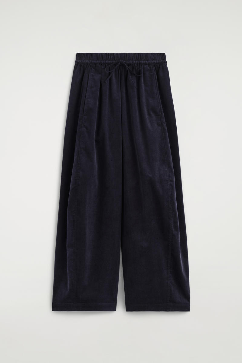 Elasticated Corduroy Barrel-Leg Pants