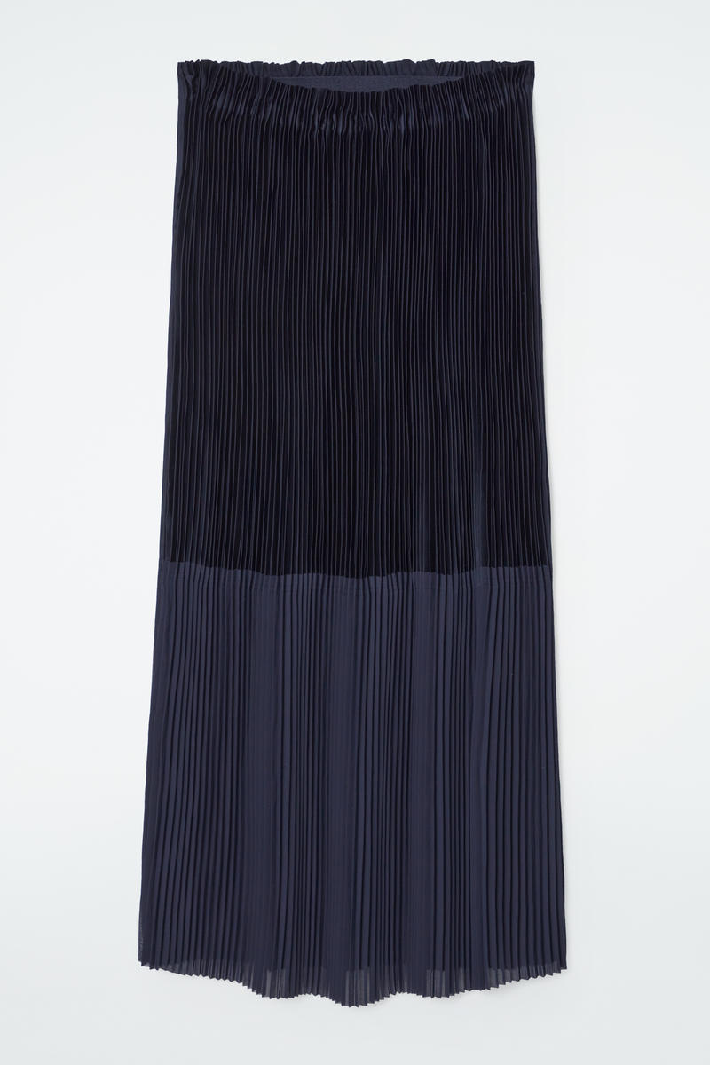 Paneled Pleated Column Maxi Skirt