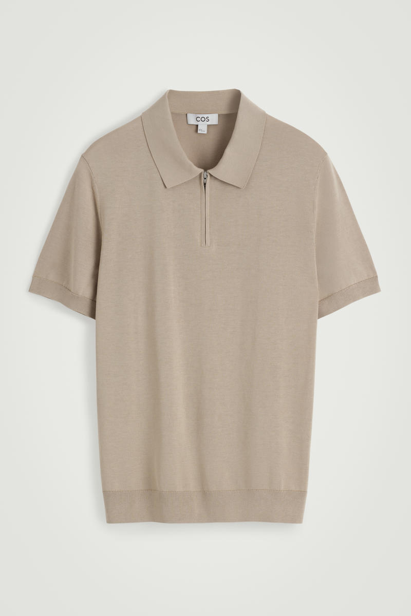 Slim Knitted Silk Zip up Polo Shirt