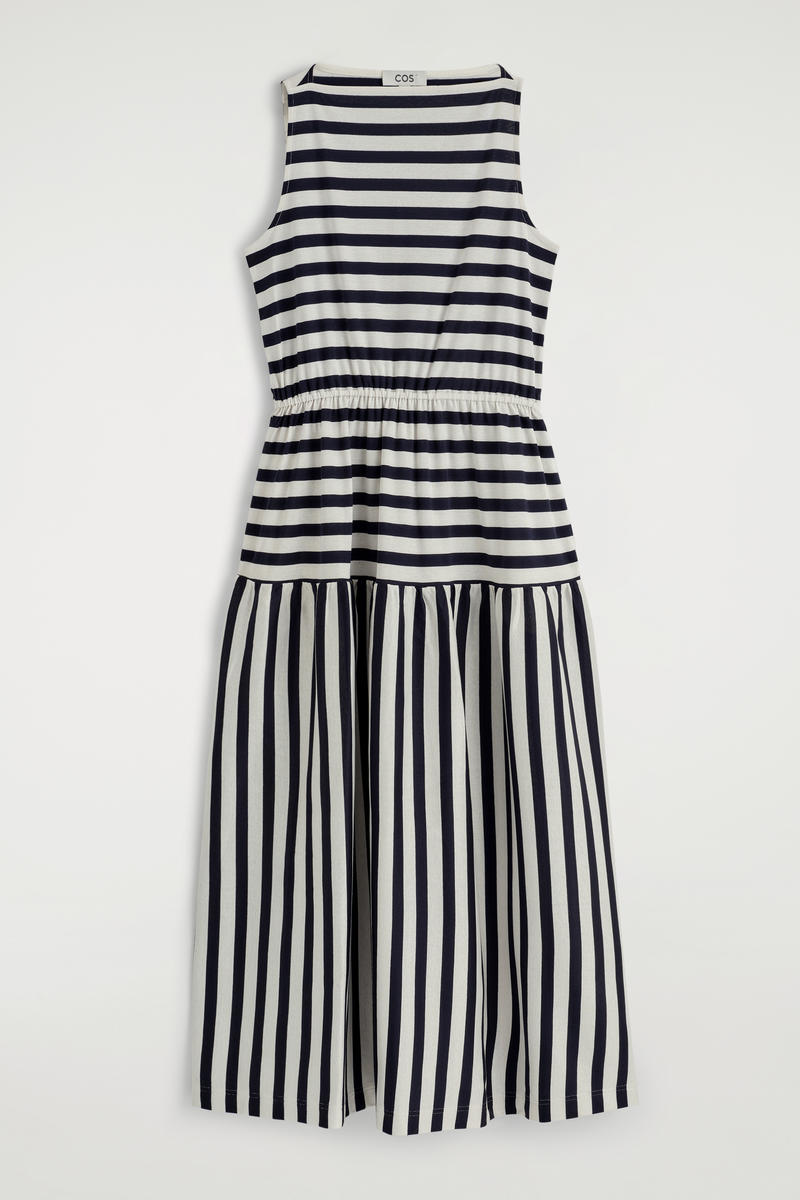 Boat-Neck Gathered Midi Dress