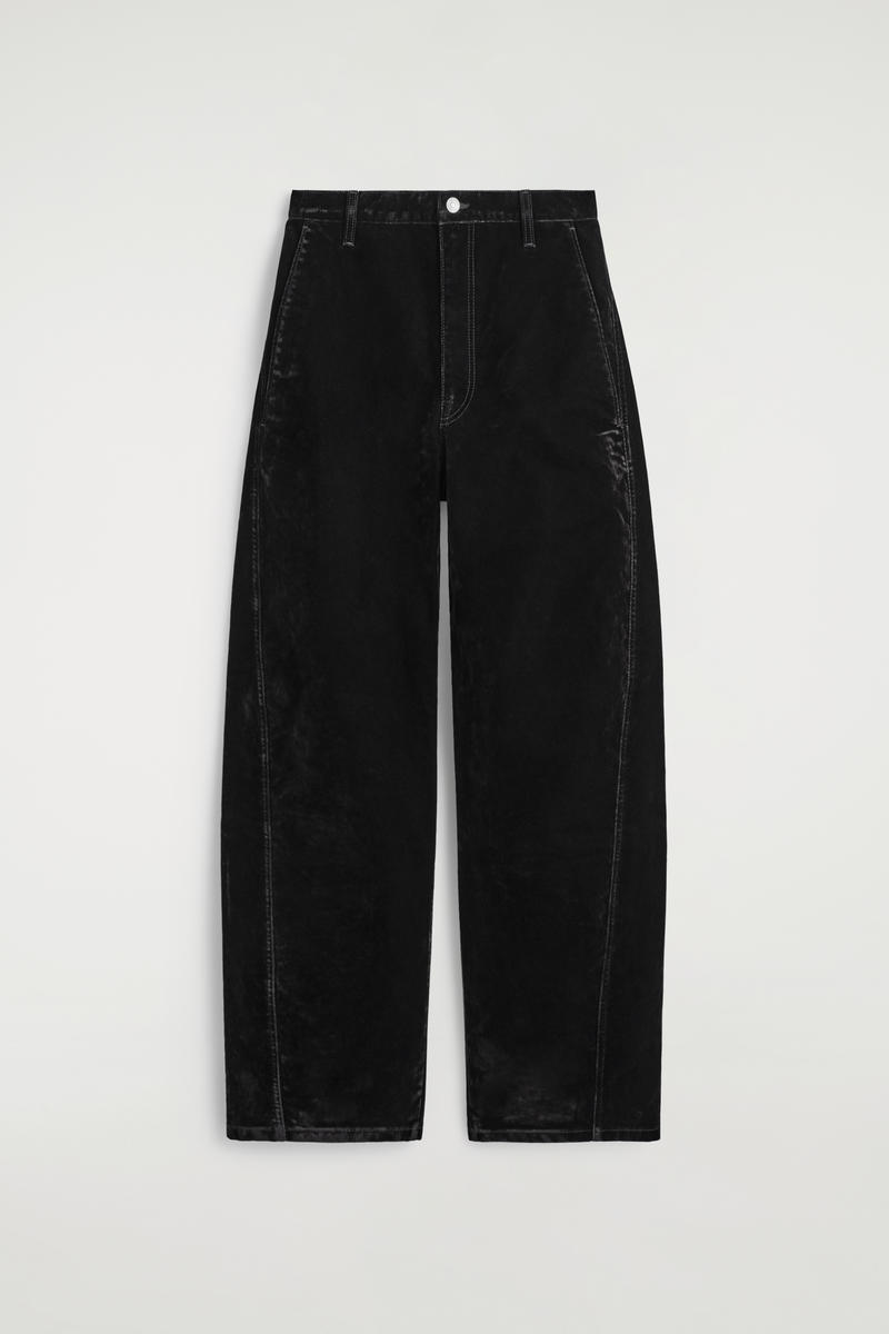 Flocked-Denim Barrel-Leg Pants