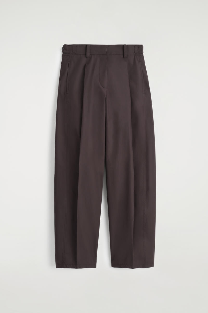 Pleated Cotton Barrel-Leg Trousers