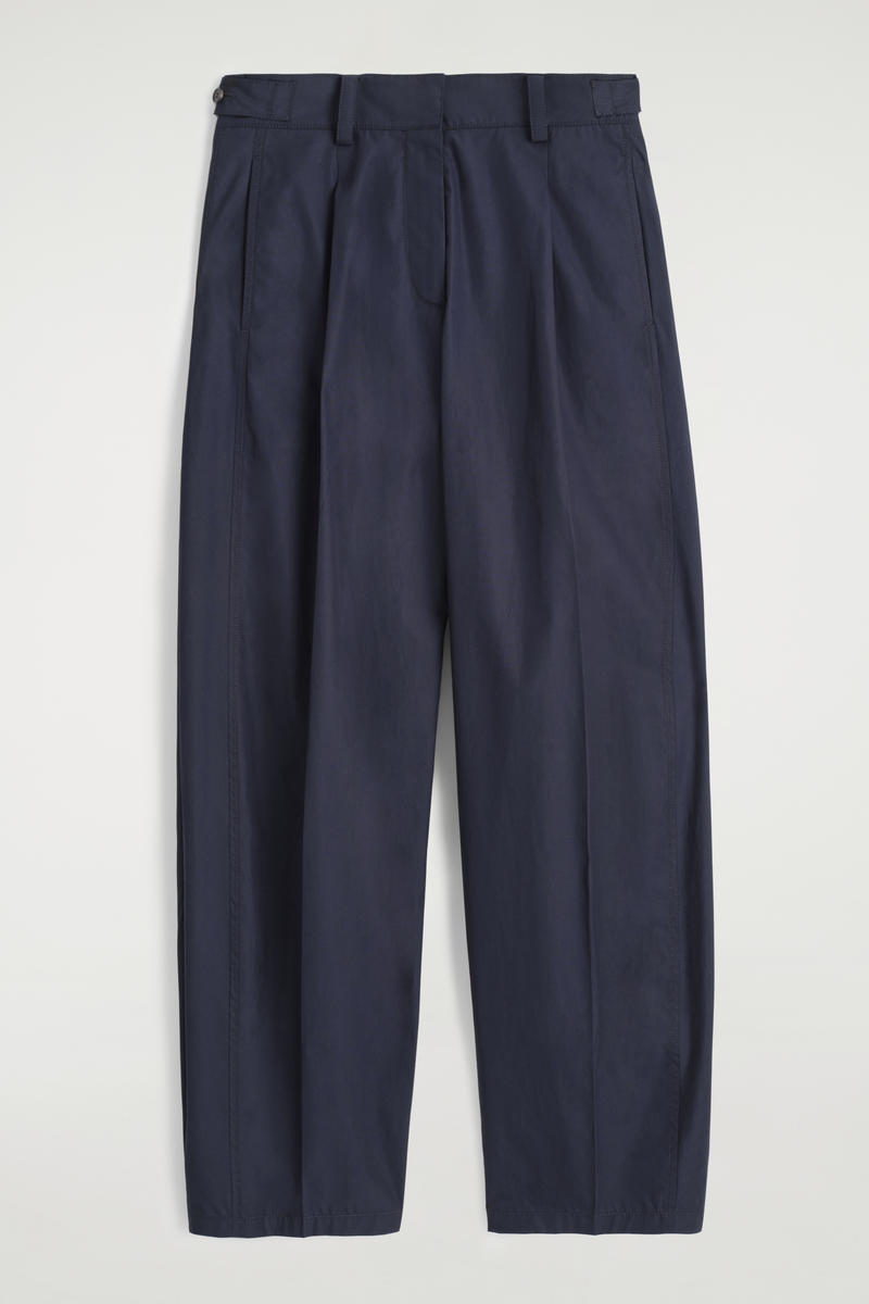 Pleated Cotton Barrel-Leg Trousers