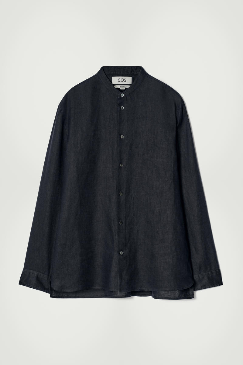 Grandad-Collar Linen Shirt