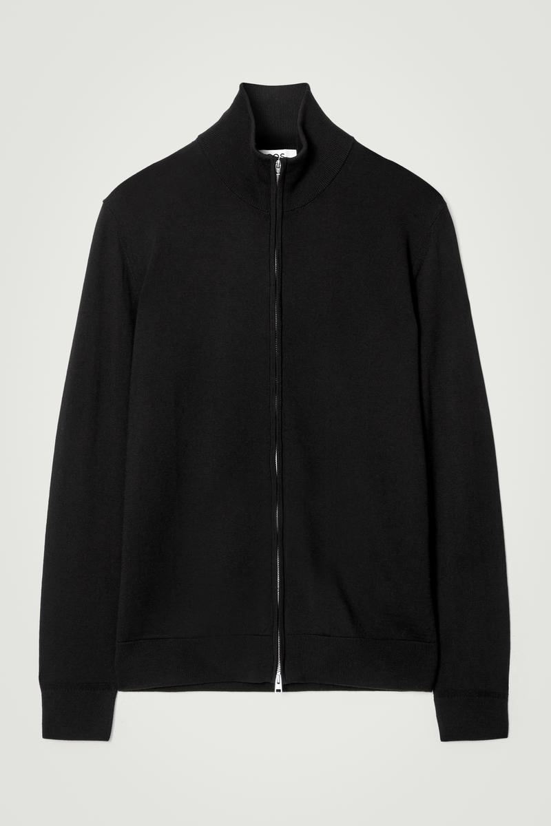 Mock-Neck Merino Wool Zip-Up Cardigan